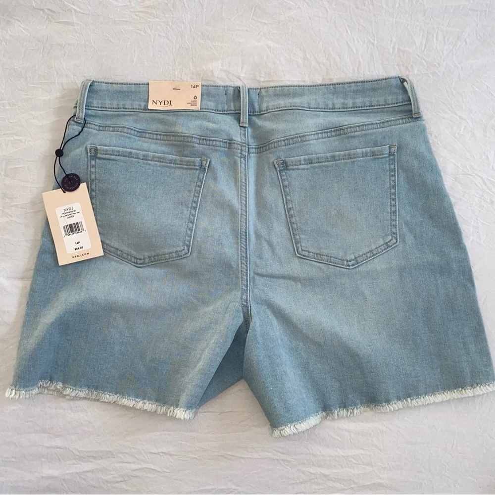 NYDJ High Rise Frayed Hem Blue Denim Shorts size 14p